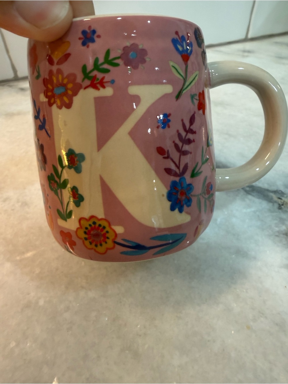NATURAL LIFE Pink Floral 'K' Ceramic Mug - Cup of Happy - Picture 3 of 10